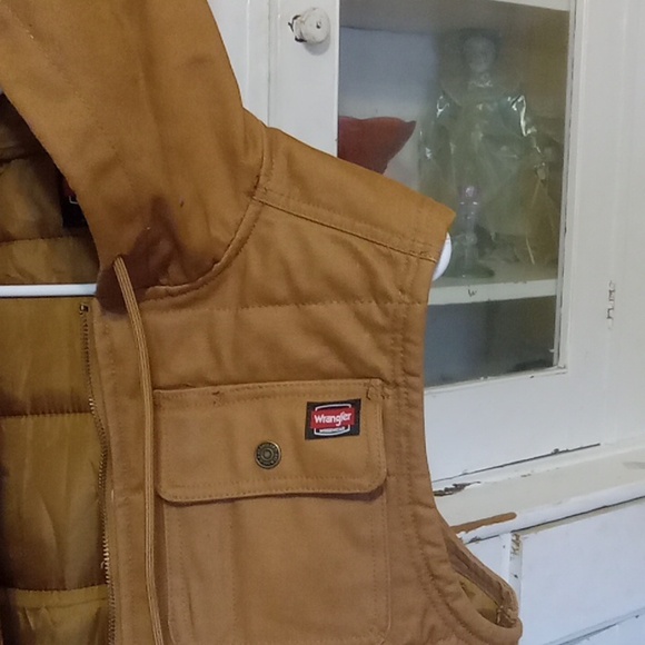 Wrangler Workeear brown denim hooded vest zipper men's large (42-44) - Picture 4 of 7